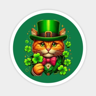 Lucky Orange Cat Holding A Shamrock Irish St. Patricks Day Magnet
